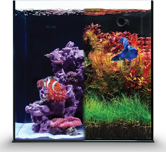 Ultum Nature Systems Dual AIO - Freshwater/Saltwater Compatible All in One Rimless Tank with Triple Chamber Filtration System, Integrated Filter Aquarium w/Leveling Mat - 11 Gallon, 35A, Black