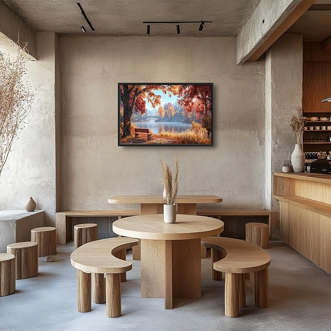 Large Autumn Tree Wall Art for Living Room, Framed Oversized Lake Landscape Wall Decor Nature Canvas Painting Modern Artwork for Living Room Bathroom Bedroom Office Dining Room 36"x24"