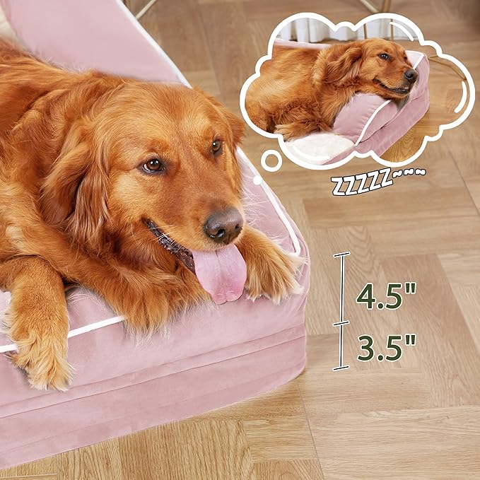 Orthopedic Dog Beds for Extra Large Dogs, Waterproof Dog Beds XLarge, Memory Foam Dogs Couch Beds with Comfy Bolster, Removable Washable Cover and Nonskid Bottom (X-Large,Pink)
