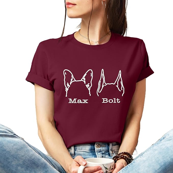 Custom Dog Mom Shirt for Women Pet Ears Sweatshirt with Name Unique Puppy Line Art Cute Dad Hoodie for DogDad Owner Lover