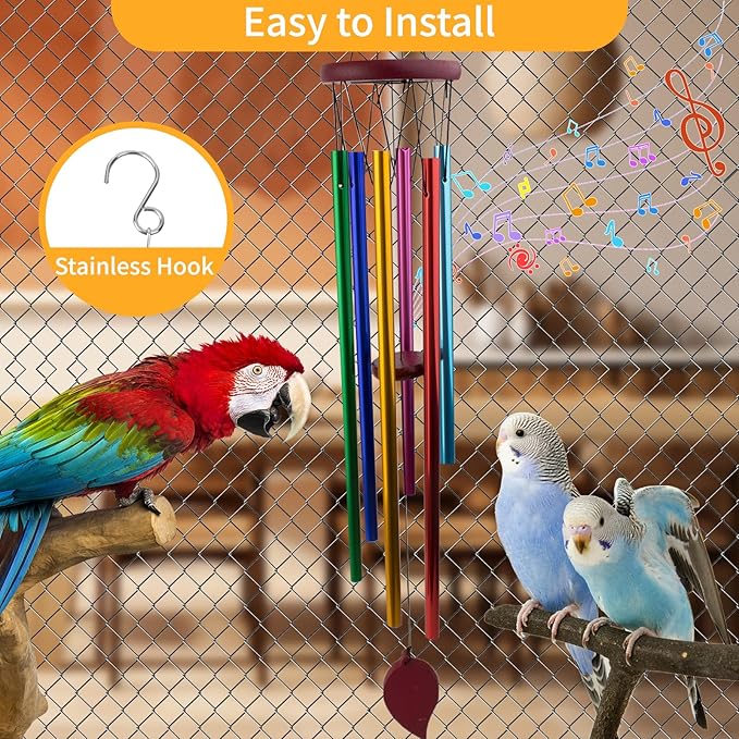Extra-Large Bird Chewing Toys for Cage, Conure Wind Chimes Enrichment Toy with Colorful Stick, Art Hanging Decoration Bird Parrot Chime Toys for Conure, Budgie, Parakeet, Cockatiel