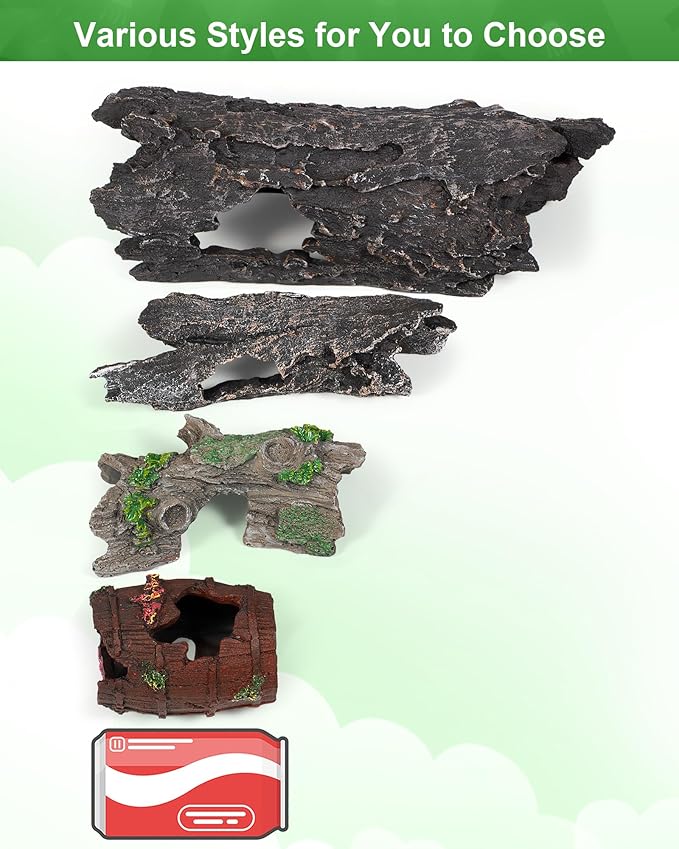 TRUVIC Fish Tank Decorations - Aquarium Large Cave Decor, Resin Hollow Tree Trunk Reptile Hide & Betta Log Hideout for 55 Gallon Tank, Fish Accessories Shelter Cave