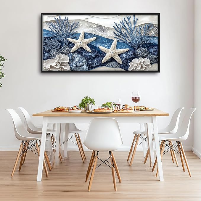 Large Starfish Nautical Wall Art for Living Room, Ocean Canvas Oversized Wall Decor, Sea Animal Modern Framed Pictures Painting Print Artwork for Bedroom Office 60"L x 30"W