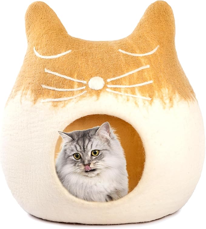 Luxurious Eco-Friendly Merino Wool Cat Cave Bed Sloth - Foldable Hideaway Pod for Indoor Cats - Premium Felt Kitten Beds - Covered Cat House for Ultimate Cozy Comfort by Woolygon