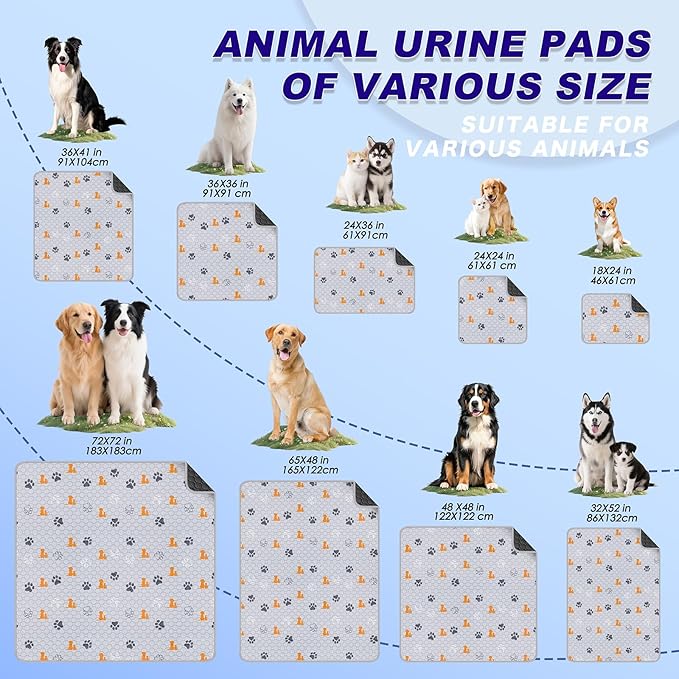Washable Pee Pads for Dogs, 2 Pack Absorbent Reusable Training Dog Pads Pet Puppy Pads, Non-Slip Potty Pads for Whelping, Playpen, Crate, Bed, Orange, 34"x63"