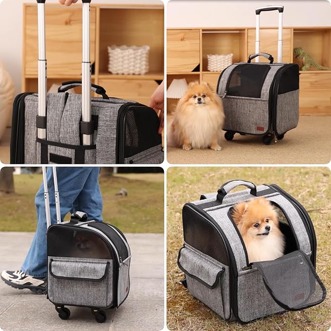 HSC PET Cat Strollers for Small Dog Carriers Backpacks Pets Travel Strollers Puppy Detachable Rolling Softsides Carrier Slide with Wheels,Small Animal Like Bunny Rabbit Kittens Puppy Outdoor (Grey)