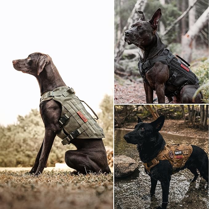 OneTigris Tactical Dog Harness for Small Dogs, No Pull Small Dog Vest Harness with Handles Breathable Military Dogs Molle Vests, Harness for Walking Hiking Training (Grey, XS)