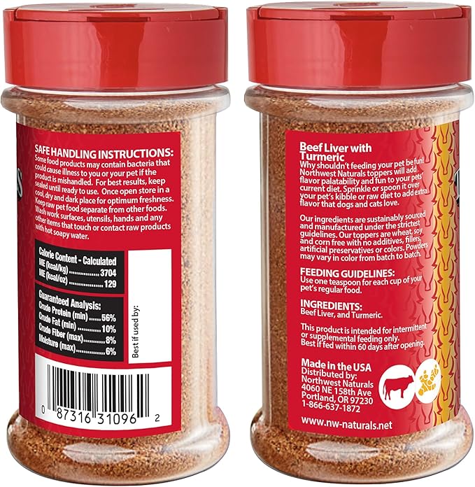 Northwest Naturals Freeze-Dried Beef Liver with Turmeric - Functional Topper for Dogs and Cats- Healthy, Limited Ingredients, Human Grade Pet Food, All Natural, Proudly Made in USA, 4.5 Oz (Pack of 2)