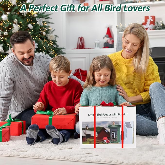 Bird Feeder with Camera, 2K Birds Camera with 3-in-1 Feeding, Drinking, and Bathing | AI Identify, Real-Time Monitoring and Alerts | IP65 and Squirrel-Proof for Outdoors, Gift for Bird Lovers