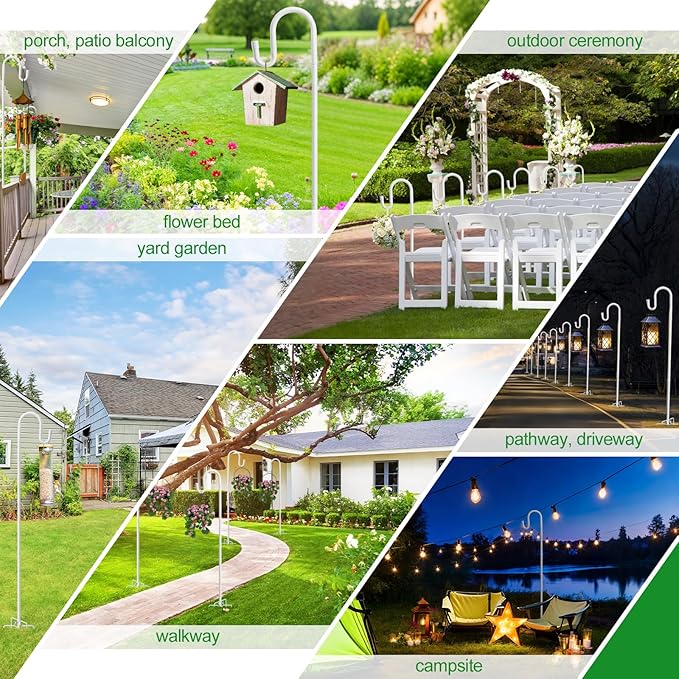 Bird Feeder Pole with Shepherd’S Hook - 78" Heavy Duty Hummingbird Stand with 5-Prong,Rustproof Bird Feeder Hangers for Outside Hanging Birdfeeders, Wind Chimes, Lanterns, Solar Lights - White