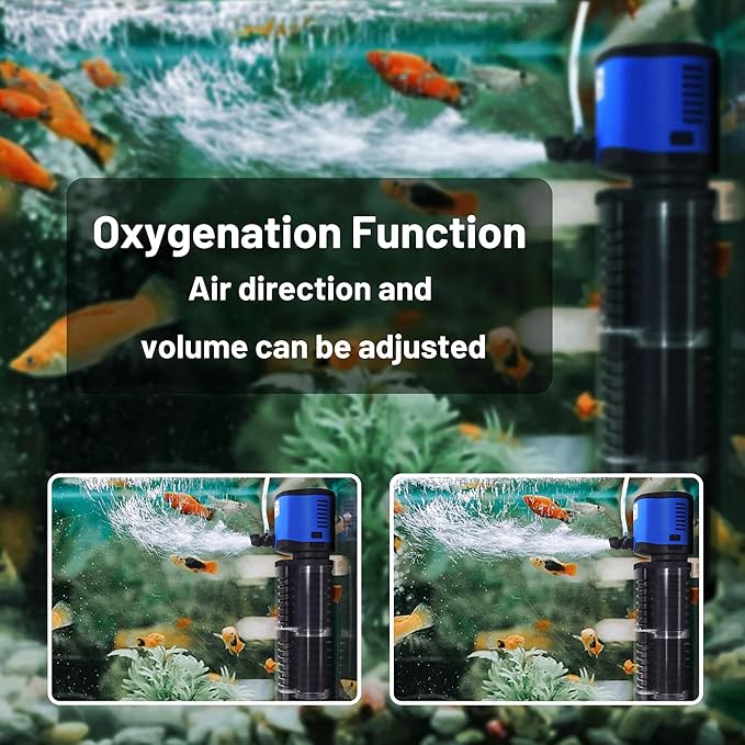 TARARIUM Aquarium Filter 260GPH for 30-55 Gallon Fish Tank, Biochemical Quiet Submersible Internal Filtration Powerful Pump Air Supply Wave Maker 4 in 1, Saltwater & Freshwater Crystal Clear