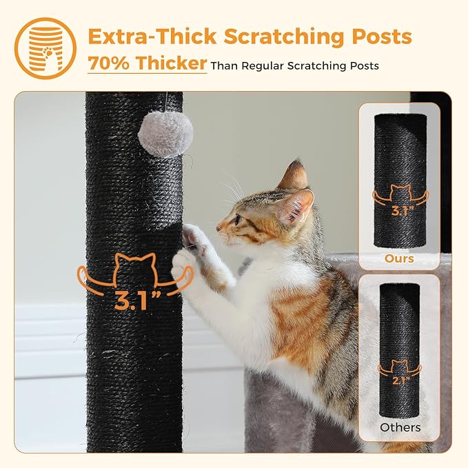 Large Cat Tree with Reinforced Scratching Posts (φ3.1in) for Big Adult Cats 30 lbs, 57.8" Heavy Duty Cat Tower with Larger Hammock and Condo, Cat Furniture for Maine Coon, Plush,Black