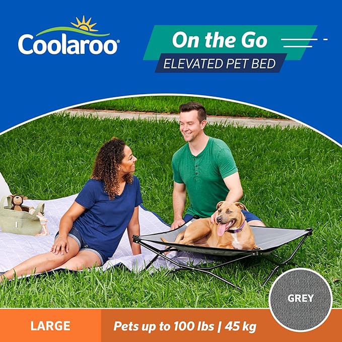 Coolaroo On-The-Go Elevated Dog Bed - Foldable Pop-Up Travel Dog Bed with Breathable, Moisture-Resistant Fabric, Carry Bag Included, Lightweight & Portable, Steel Gray, Large