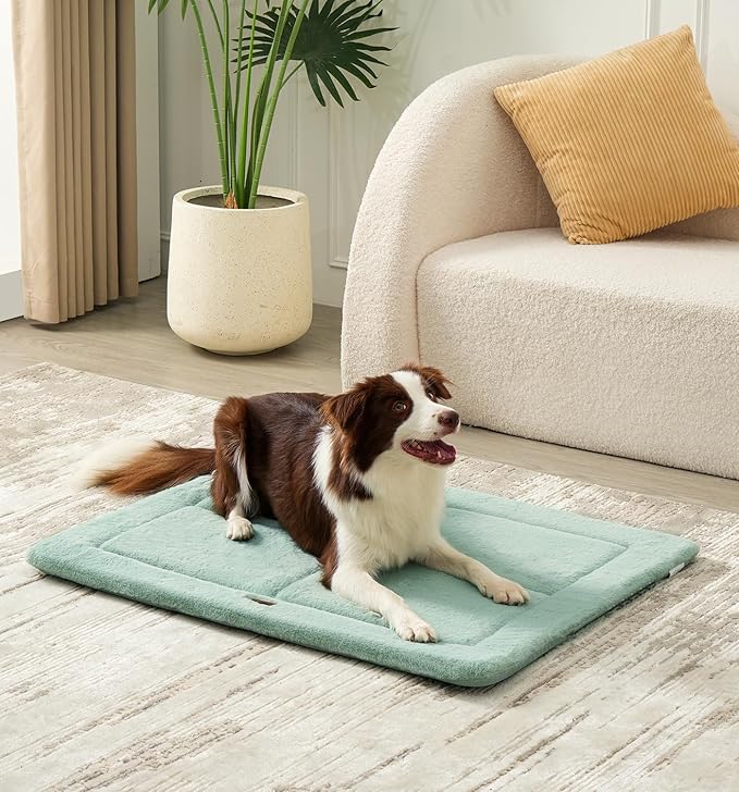 Made4Pets Dog Crate Pad Bed for Medium Dogs, Washable & Reversible, Anti-Slip Kennel Mat for Cozy Sleeping, Soft Fluffy Dog Bed for Indoor & Outdoor Use, 29"x21", Green