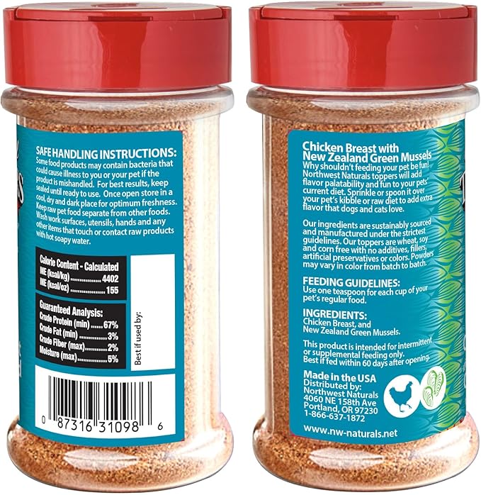 Northwest Naturals Freeze-Dried Chicken Breast with Green Lipped Mussels - Functional Topper - for Dogs and Cats - Limited, Human Grade Ingredients, All Natural, Proudly Made in USA, 5 Oz (Pack of 2)