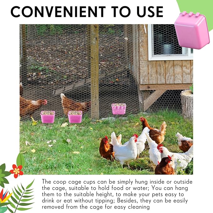 Maxdot 20 Pcs Cage Cups Chicken Feeder Waterer 16 oz Birds Feeders Hanging Bunny Cage Chicken Water Bowl for Pet Parrot Rooster Parakeet Gamefowl Poultry Pigeon Wire Hutch (Pink)