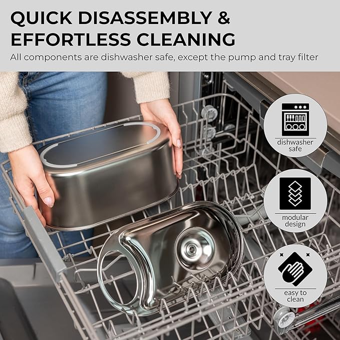 Wireless Cat Water Fountain Stainless Steel 108oz/3.2L, Cordless, Battery Operated Cat Fountain (Last up to 50 Days), Ultra Quiet, 2 Flow Modes, Multi-Filtration, BPA Free, Includes 2 Filters - White