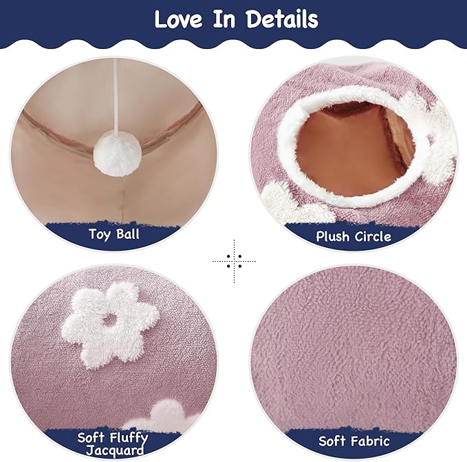 Tempcore Flannel Pet Cat Tunnel Tube Cat Toys 3 Way Collapsible, Cat Tunnels for Indoor Cats, Kitty Tunnel Bored Pet Toys Peek Hole Toy Ball Puppy, Kitty, Kitten, Rabbit Daisy Burlwood