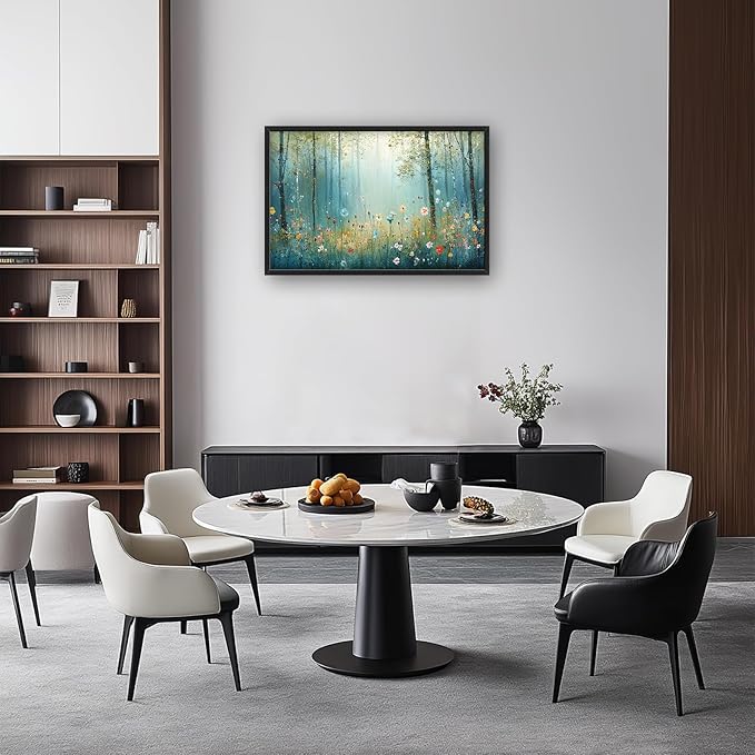 Large Forest Tree Wall Art for Living Room, Framed Oversized Wildflowers Wall Decor, Foggy Landscape Canvas Painting Modern Artwork Home Decoration for Dining Room Bedroom Office 36"x24"