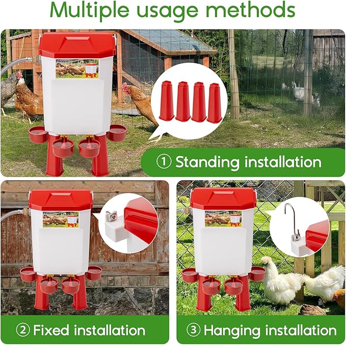 Automatic Chicken Waterer Filtered Float-Controlled Chicken Waterer 2 Gallons Large Watering System Poultry Water Feeder Kit with 60 Inch Metal Hose for Duck Quail Turkey Chick
