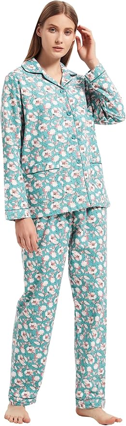 GLOBAL Flannel Pajamas for Women 2-Piece Comfy and Cozy Flannel Pj Set Cotton Loungwear