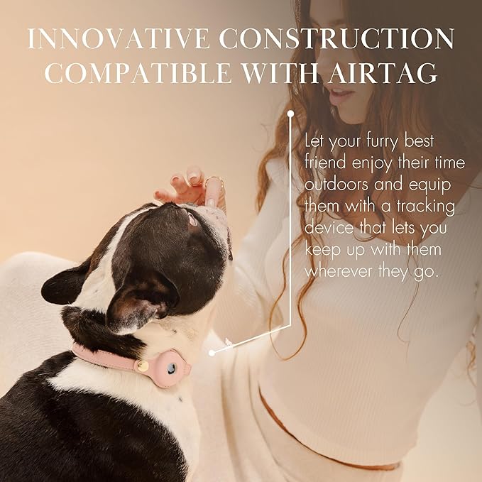 Cupertino Dog Collars, Harnesses & Leashes Made from Vegan Leather with Dog Tracker Device Holder Adjustable Dog Collar (Extra Small (Neck: 9x12), Pink)