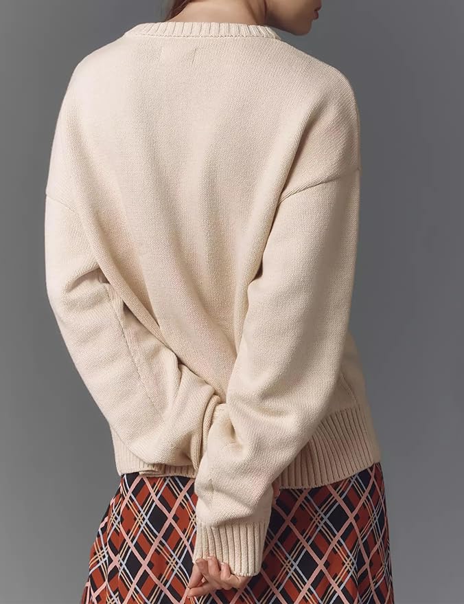 Dog Print Sweater for Women Cute Graphic Knit Pullover Tops Long Sleeve Crew Neck Trendy Fall Outfits 2025