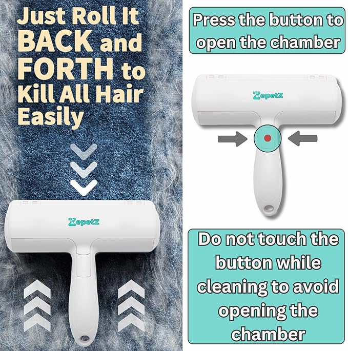 Pet Hair Removal Tool โ Reusable Lint Roller for Dogs & Cats โ Self-Cleaning Fur Remover Brush โ Ergonomic Lint Roller for Carpet, Bedding, Couch, Car Seat & More (White)