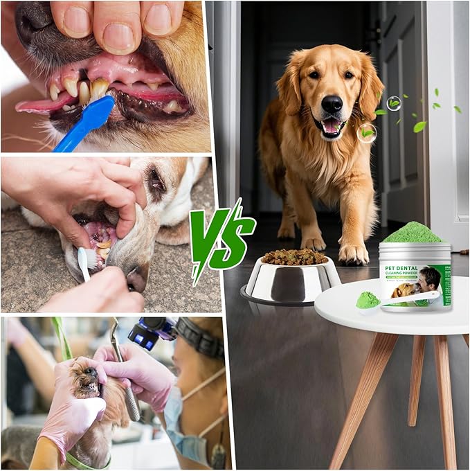 Dog Dental Powder,Dog Teeth Cleaning Powder,Dog Dental Cat Dental Care,Cat and Dog Teeth Cleaning,Canine Plaque Remover Helps Reduce Bad Breath,Improve Pet's Oral Cavity and Freshen Breath(80G)