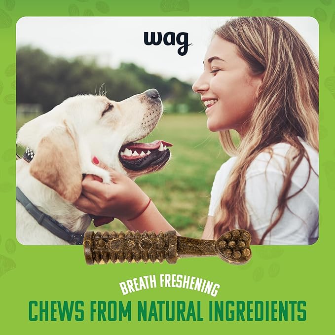 Amazon Brand - Wag Dental Dog Treats to Help Clean Teeth & Freshen Breath - Small, Unflavored, 2.25 pounds, 60 Count (Pack of 1)