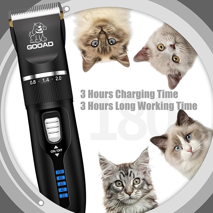 Cat Clippers, Professional Cat Grooming Kit, Cordless Cat Grooming Clippers for Thick Coats, Cat Hair Trimmer, Low Noise Cat Shaver Clippers, Quiet Pet Hair Clippers Tools for Cats Dogs (Black)