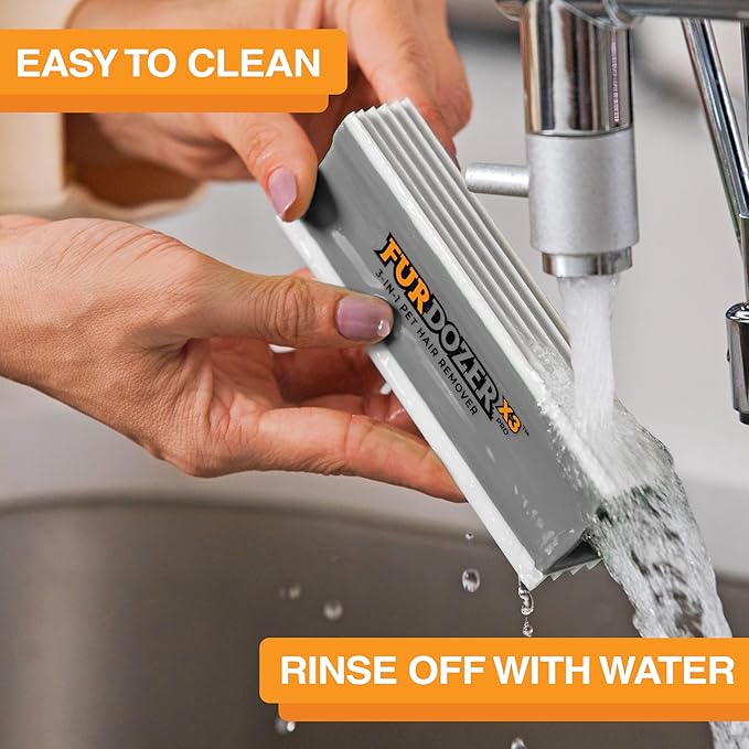 FurDozer X3 PRO Pet Hair Remover & Auto Detailing Tool - Cat & Dog Hair Remover for Carpet, Car Interior, Couch, Bedding, & Furniture - Reusable Pet Hair Removal Tool for Fur & Lint, 5" (Grey, 2-Pack)