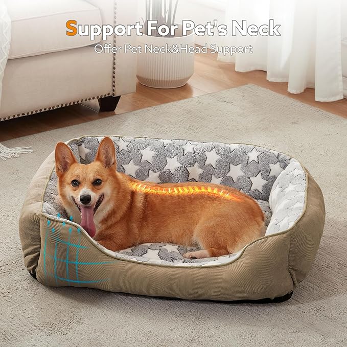 SIWA MARY Large Dog Bed - Rectangle XL, Washable, Non-Slip Bottom, L(35"x25"x9") Brown