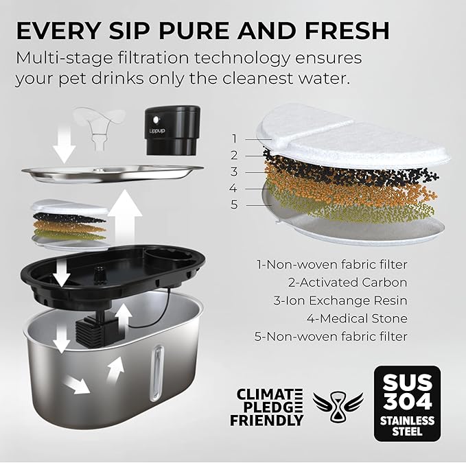 Wireless Cat Water Fountain Stainless Steel, 5200mAh Battery, Ultra Quiet, Automatic Pet Water Dispenser, 108oz/3.2L, Two Flow Modes, BPA-Free, Multi-Filtration, Includes 2 Filters- Creamy