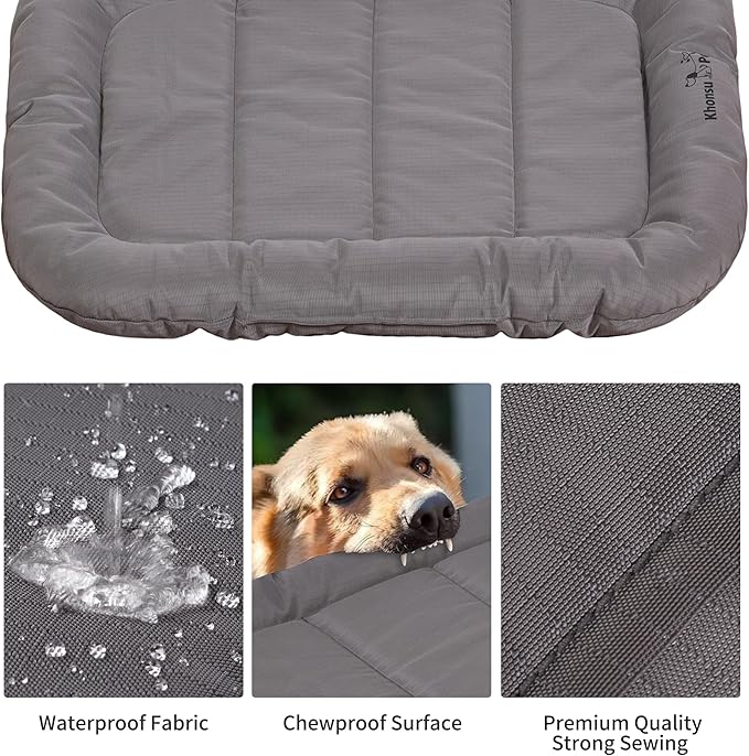 KHONSU PET Durable Dog Bed Tough and Tear Proof Dog Crate Bed, 800lbs Tear Strength PVC-Backed Waterproof Ped Bed Mat Indoor & Outdoor Use for Dogs up to 60 lbs