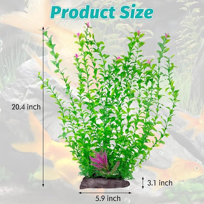 Hamiledyi Aquarium Plastic Plants Aquarium Decor Artificial Fish Tank Plants,Tall Fish Tank Decorations, Extra Large Aquarium Plant 20.4-inch Tall,1PCS
