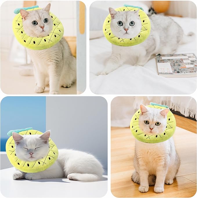 Soft Cat Cone Collar, Cute Cat Recovery Collar Suitable for Small, Medium, Large Cats,Elizabethan Neck Collar for Cats After Surgery (Pineapple, Medium)