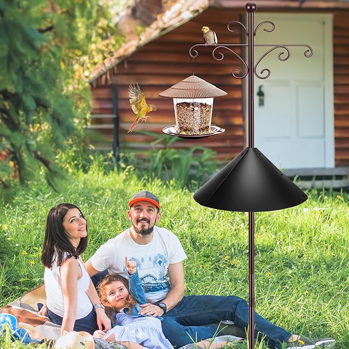 Bird Feeder Pole for Outdoors Heavy Duty Squirrel Proof, 2 Pack 108 Inch Adjustable Tall Shepherds Hooks for Outdoor with 7 Prongs Base, Double Shepherd Hooks (2 Pack Copper, 108 Inch)