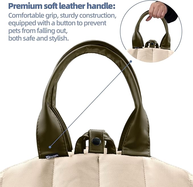 Sytopia Small Dog Carrier Purse, Portable Pet Carrier Tote Carrier with Pockets, Adjustable Safety Leash, Waterproof Dog Travel Bag, Travel Pets Purse up to 4 Lbs, Cream Beige