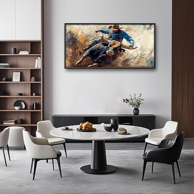 Framed Large Western Cowboy Wall Art, Oversized Rustic Cow Wall Decor for Living Room, Dusty Canvas Painting Pictures Vintage Artwork Home Decoration for Living Room Bedroom Office 60"x30"