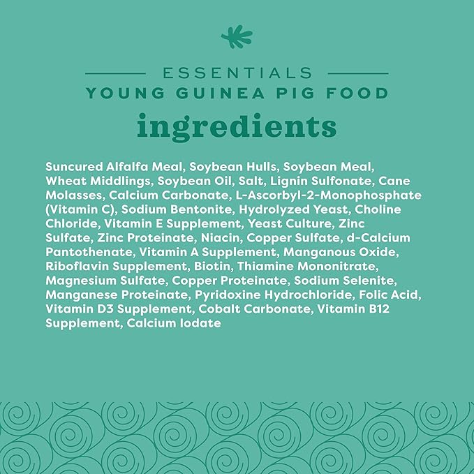 Oxbow Essentials Guinea Pig Food, Young, Made Alfalfa Hay for Guinea Pig, Pet Food Pellets with Vitamin C, Small Animal Pet Products, Made in USA, High Fiber, 10 lb. Bag