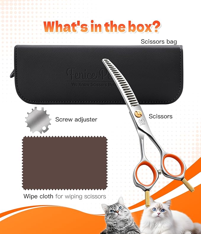 Fenice Peak 6" Small Curved Chunker Scissors, Japanese 440C Steel with Safety Round Tips, Lightweight Pet Grooming Shears for Professional Face, Paws & Body Contouring