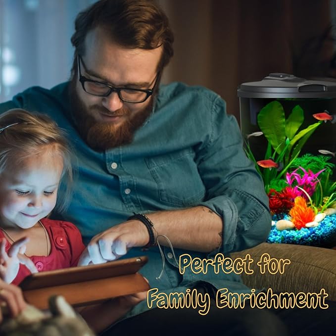 Koller Products 3-Gallon 360 Aquarium with LED Lighting (7 Color Choices) and Power Filter, Ideal for a Variety of Tropical Fish,Crystal-Clear Clarity,AP360A-3FFP