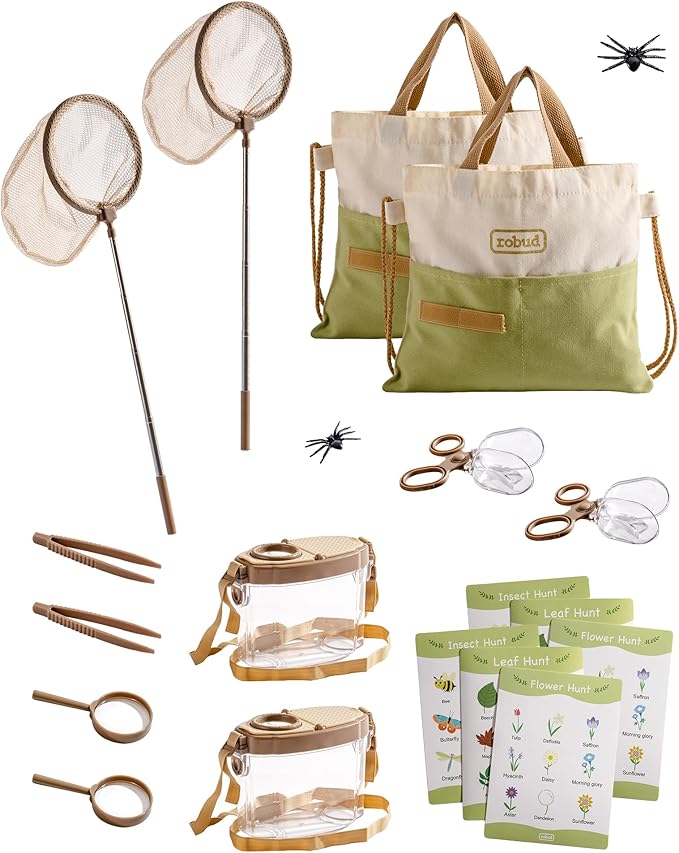 ROBUD Dual Kids Explorer Kit, Bug Catcher Kit with Bags Kit, Green Outdoor Exploration Set for Camping, Montessroi Toy for Kids Coming Closer to Nature,WRP29