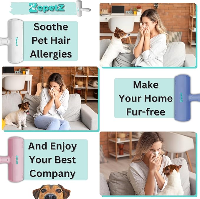 Pet Hair Removal Tool โ Reusable Lint Roller for Dogs & Cats โ Self-Cleaning Fur Remover Brush โ Ergonomic Lint Roller for Carpet, Bedding, Couch, Car Seat & More (Pink)