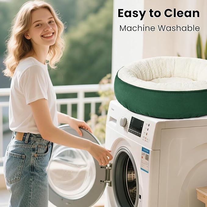 Love's cabin Round Donut Cat and Dog Cushion Bed, 25in Pet Bed for Small or Medium Dogs, Anti-Slip & Water-Resistant Bottom, Soft Durable Fabric Pet Beds, Washable Calming Cat & Dog Bed Green