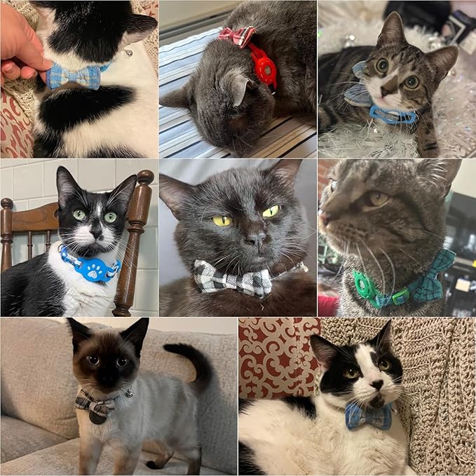 Airtag Cat Collar Breakaway with Bells and Bowtie -Upgraded Safety Kitten Collar for Air Tag Holder -Cute GPS Cat Tracker Collars for Girl Boy Cats, Kitty and Puppies, Green