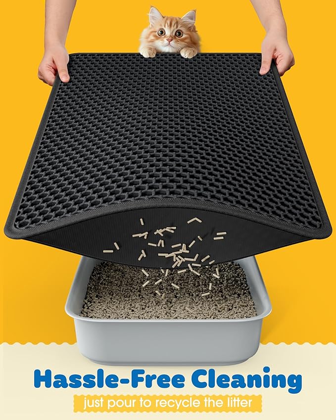 Cat Litter Mat - 23.2'' x 29.1'' Large Litter Trapping Mat, Easy to Clean Litter Box Mat, Waterproof, Urine-Proof, Non-Slip Kitty Litter Mats for Floor, Black