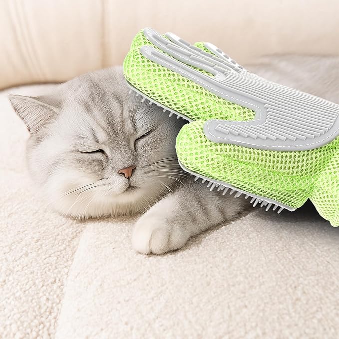 2 in 1 Pet Grooming Glove for Cats & Dogs, Efficient Deshedding Brush Pet Long Short Fur Removal Glove, Gentle Massaging Puppy Kitten Bathing Grooming Brush Tool, Easy Clean Floating Hair Mitt