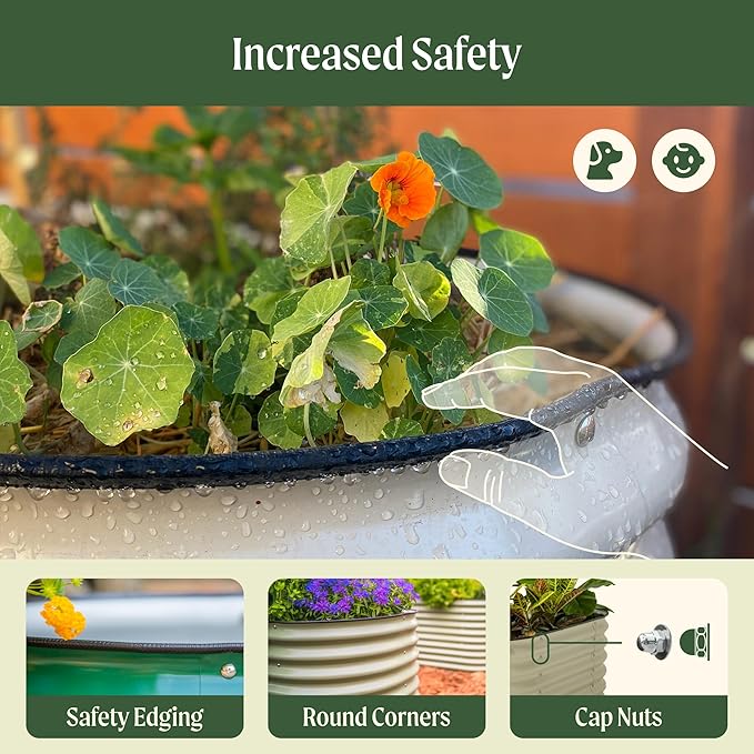 Vego garden Raised Garden Bed Kits, 17" Tall 9 in 1 8ft X 2ft Metal Raised Planter Bed for Vegetables Flowers Ground Planter Box-Pearl White